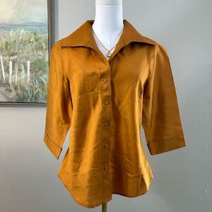Burn Organge 3/4‎ Sleeves Silk Button Front Blouse Size 12 Silkland